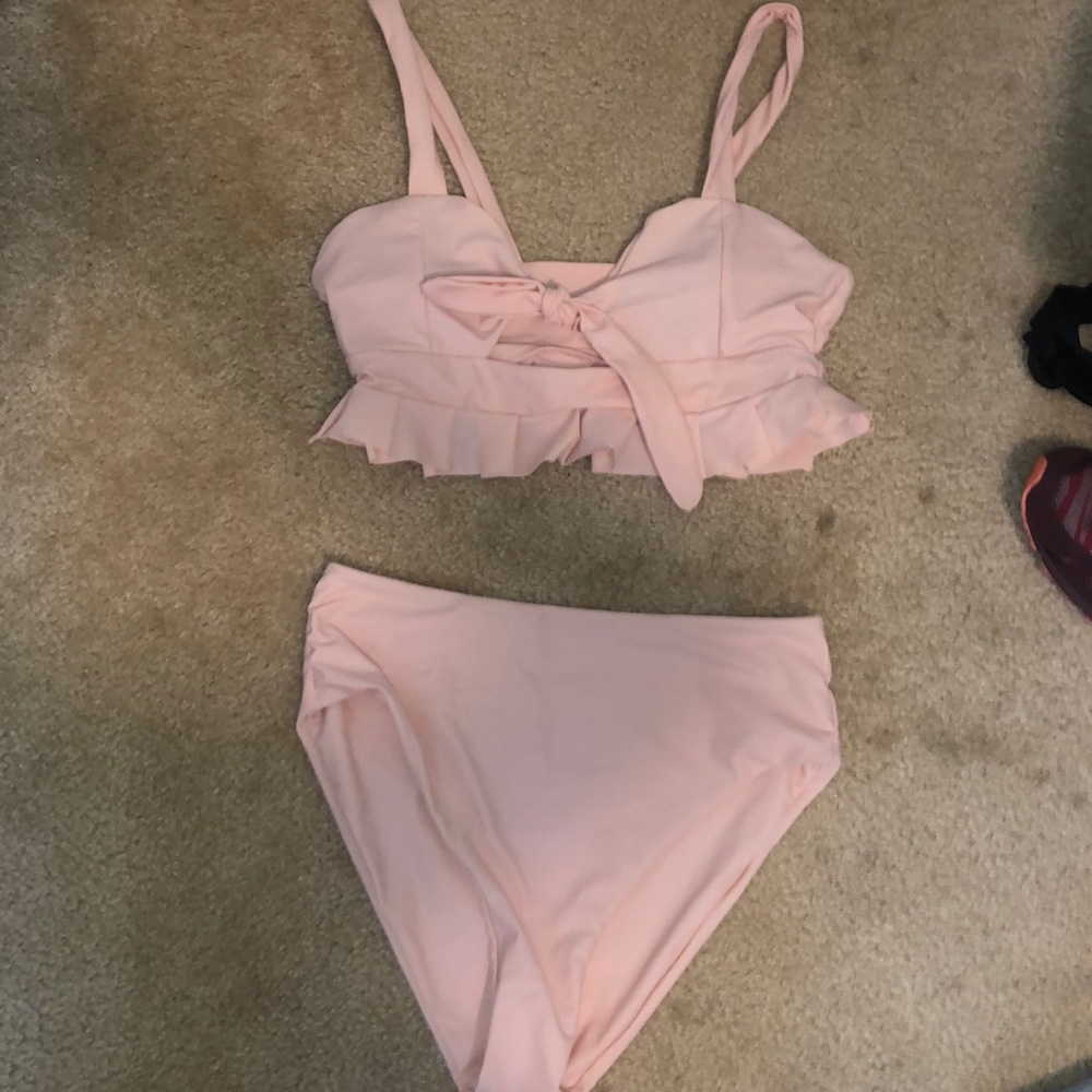 pink high waisted swim suit
